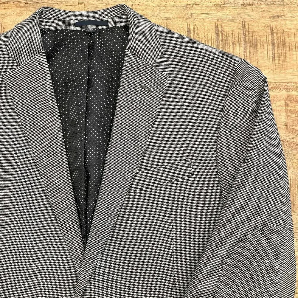 Jos A Bank Linen Cotton Houndstooth Blazer‎ 40L Tailored Fit Elbow Patches Black